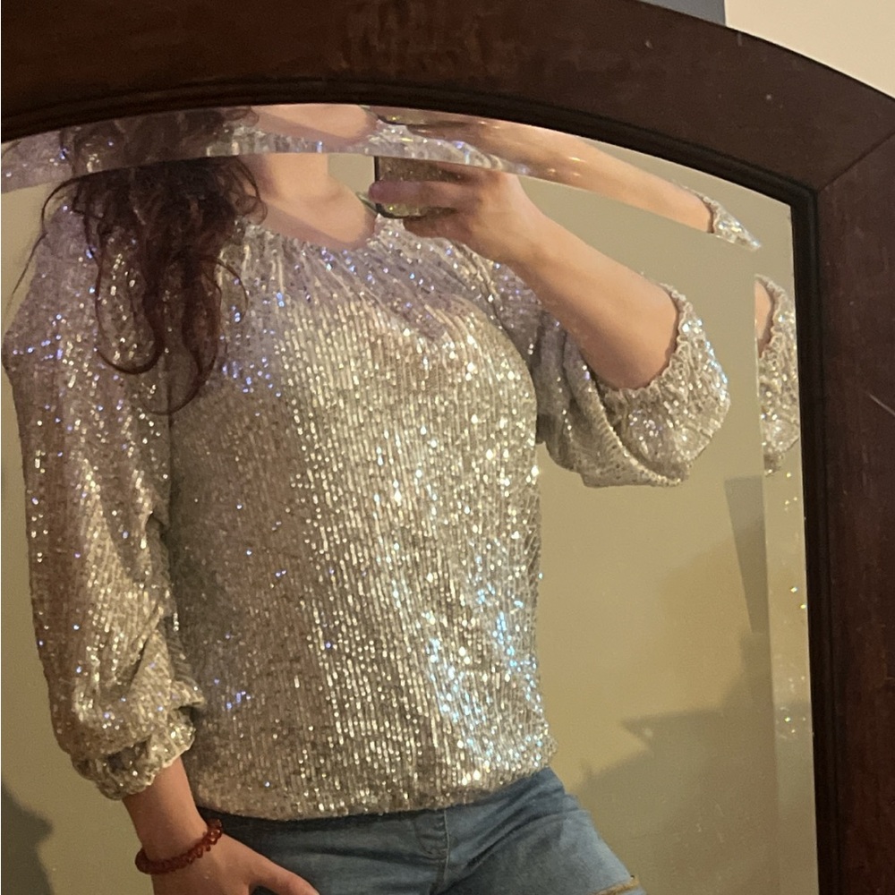 CeCe Silver Sequin Blouse